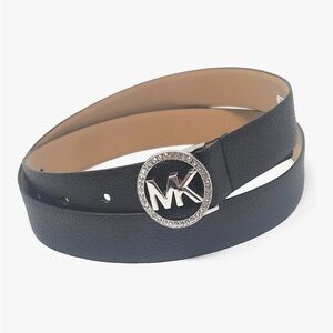 Michael Michael Kors Leather Rhinestone Buckle Logo Belt Black Size L/XL New